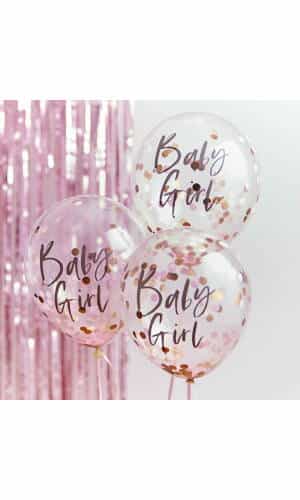 Baby Girl Pink Baby Shower Confetti 12" Latex Balloons - 5pk