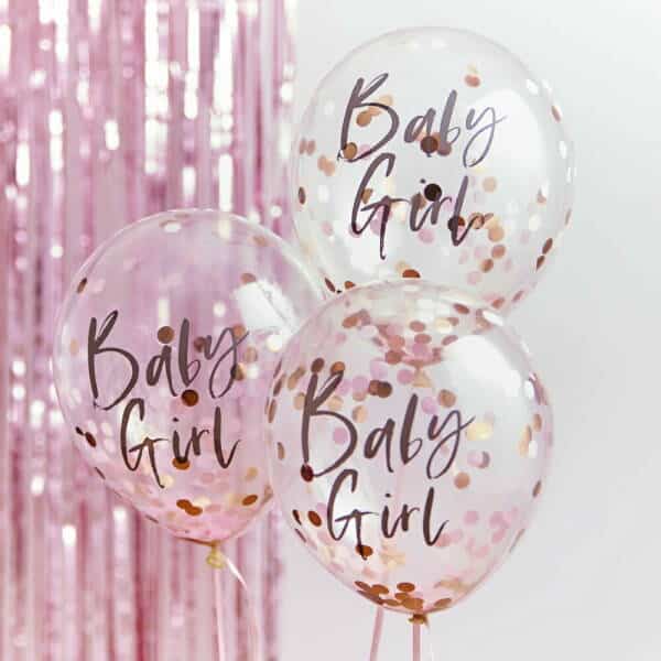 Baby Girl Pink Baby Shower Confetti 12" Latex Balloons - 5pk