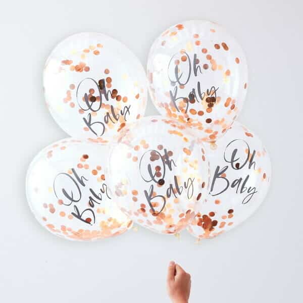 Rose Gold Oh Baby! Shower Confetti 12" Latex Balloons - 5pk