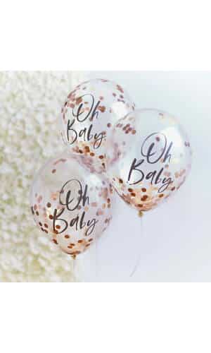 Rose Gold Oh Baby! Shower Confetti 12" Latex Balloons - 5pk