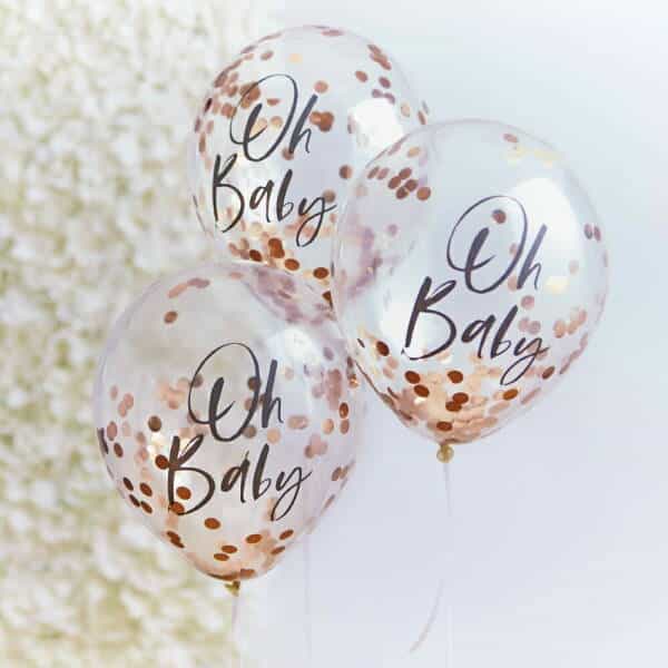 Rose Gold Oh Baby! Shower Confetti 12" Latex Balloons - 5pk