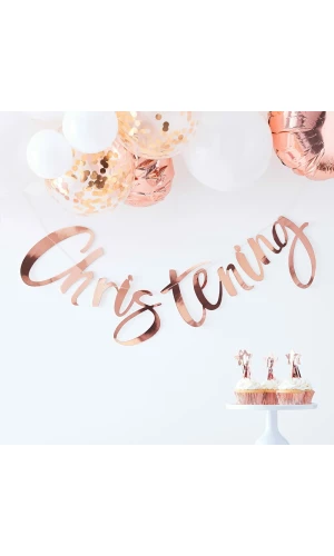 Rose Gold Christening Banner