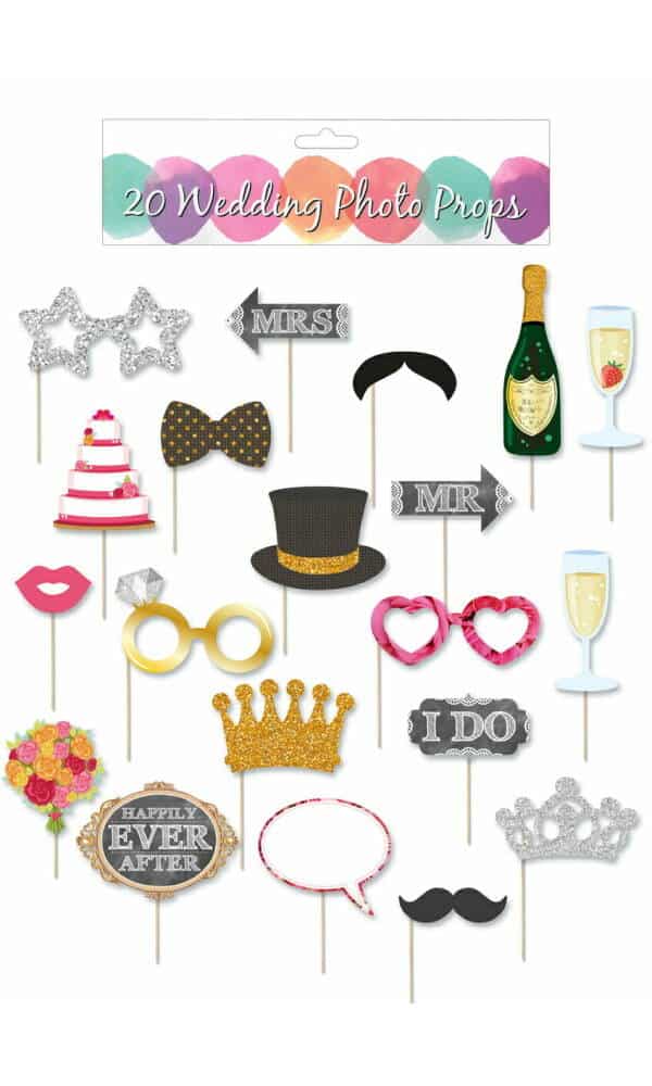 Wedding Photo Props (Assorted Designs) With Stick - 20pk