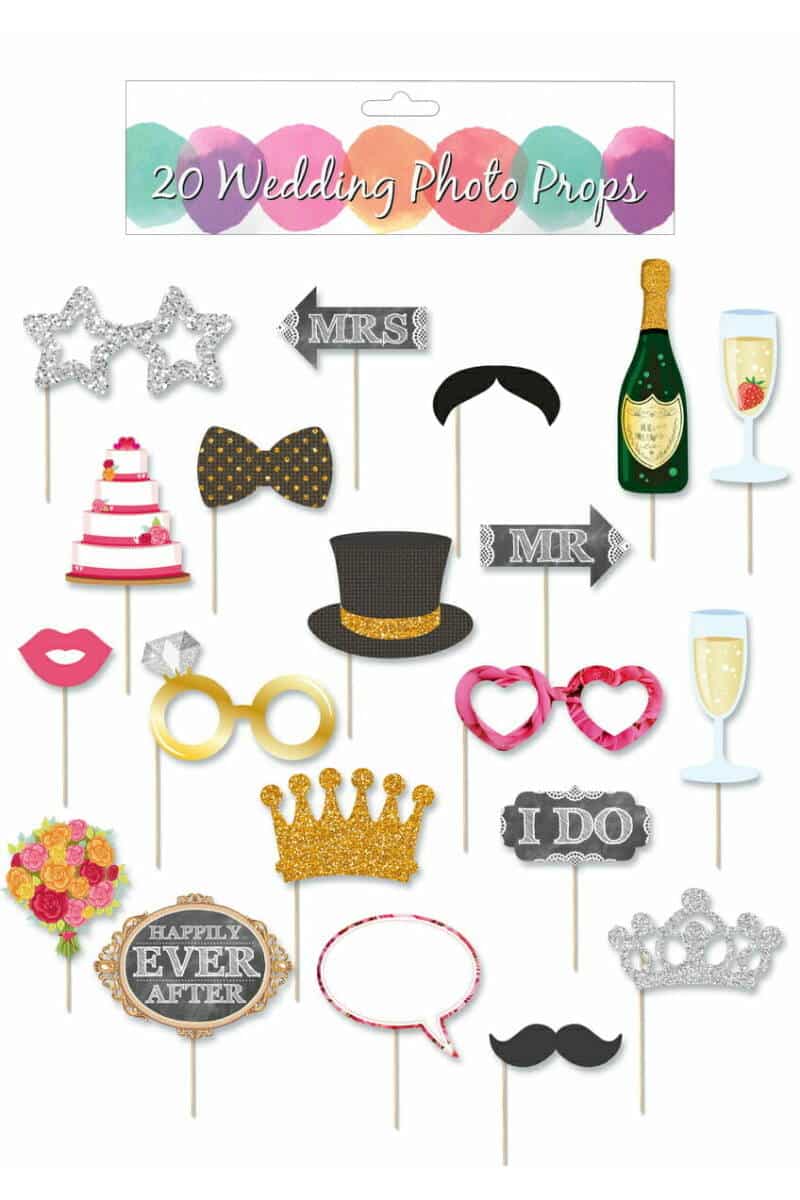 Wedding Photo Props (Assorted Designs) With Stick - 20pk