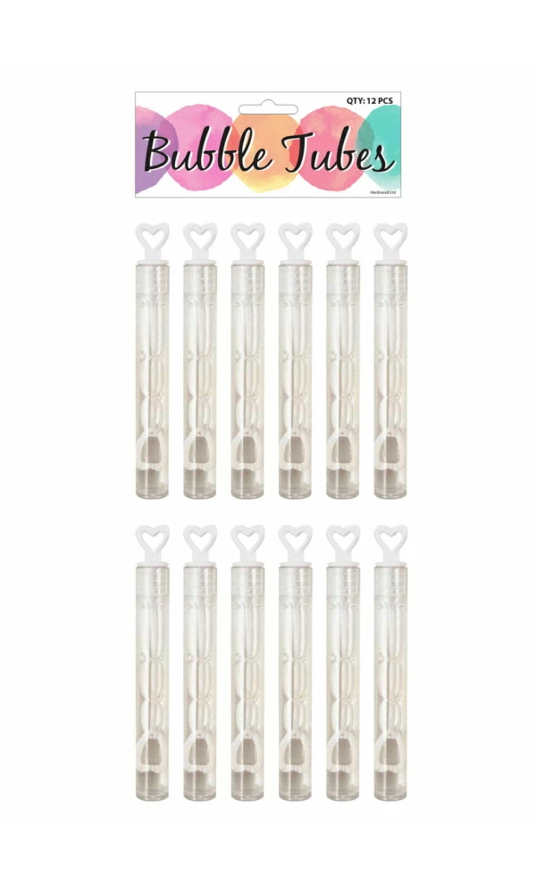 Bubble Wedding Tube 4ml / 10.5cm White Heart - 12pk