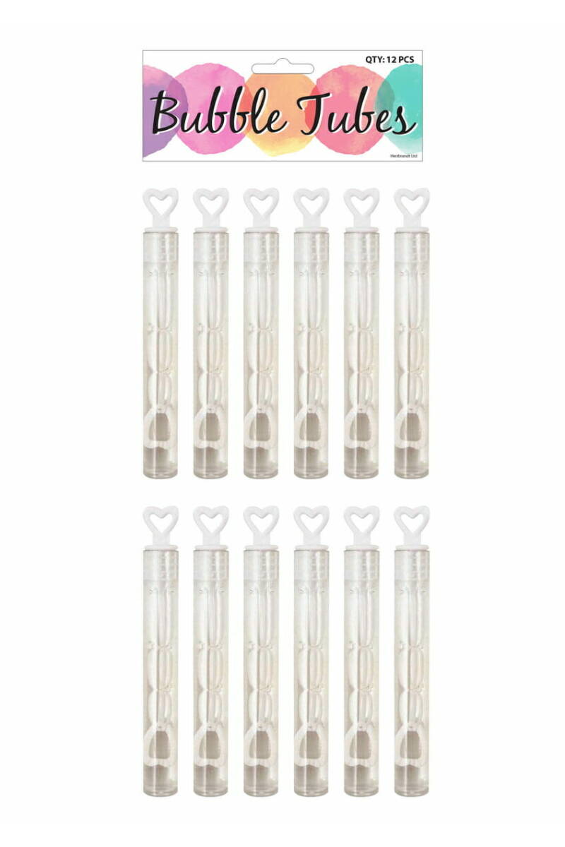 Bubble Wedding Tube 4ml / 10.5cm White Heart - 12pk
