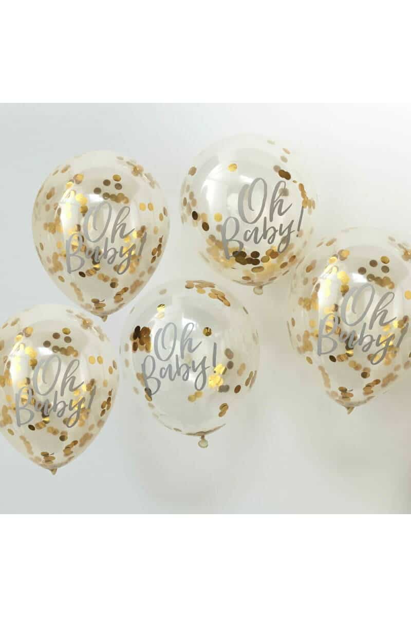 Gold Confetti Oh Baby Shower 12" Latex Balloons - 5pk