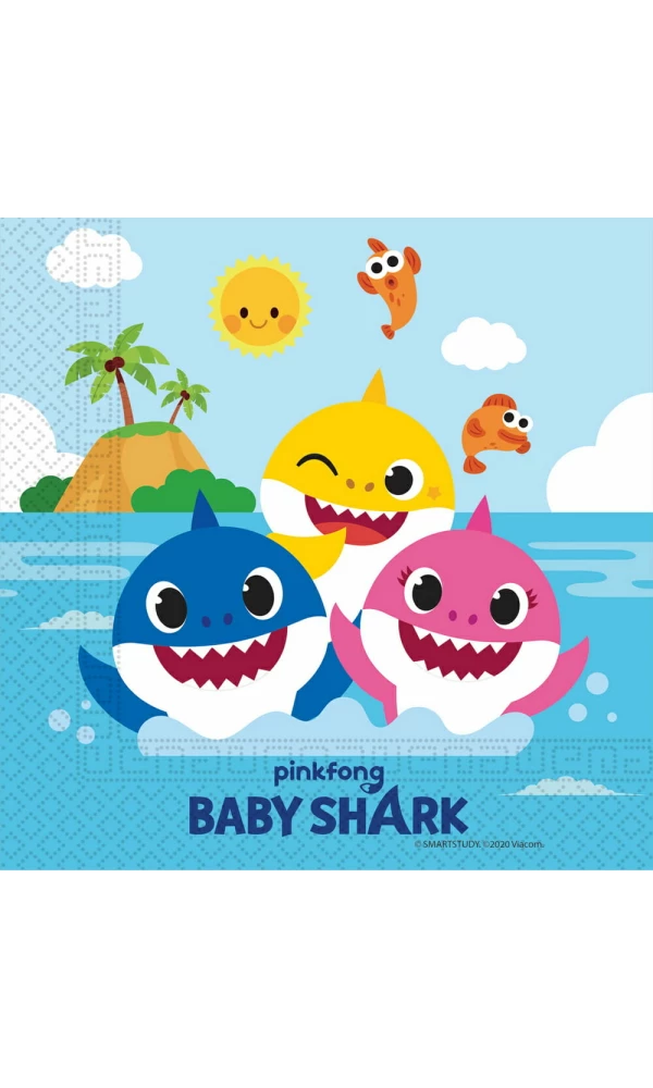 Baby Shark Two-Ply Paper Napkins 33x33cm - 20pk