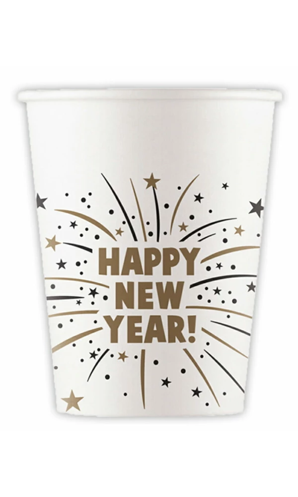 Happy New Year Flares FSC Paper Cups 200ml - 8pk
