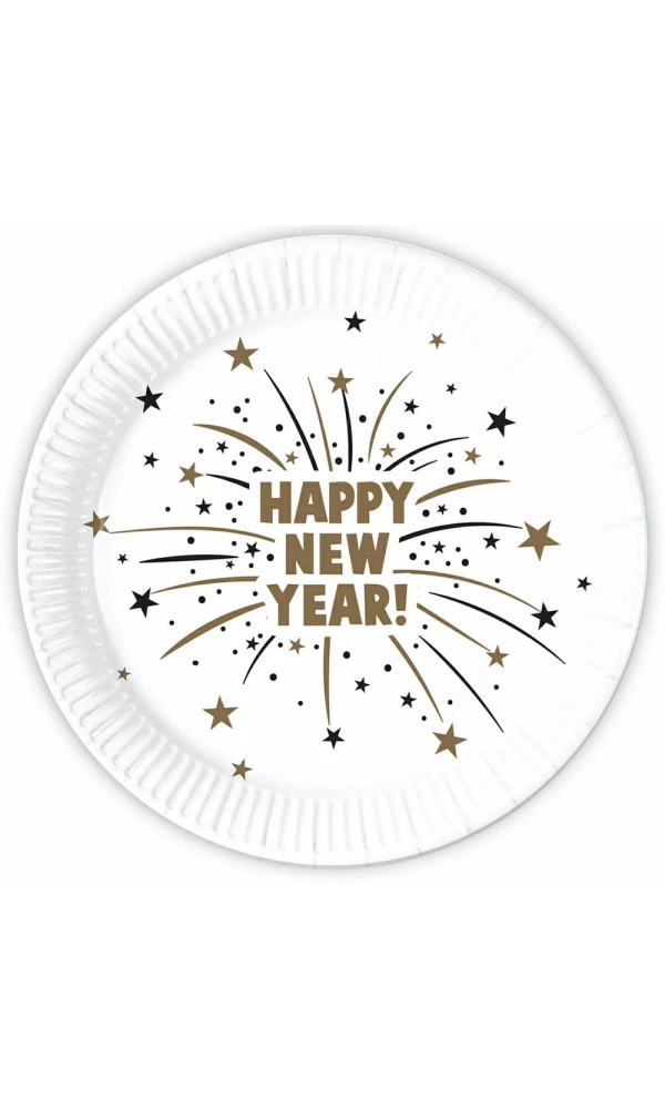 Happy New Year Flares FSC Paper Plates 23cm - 8pk