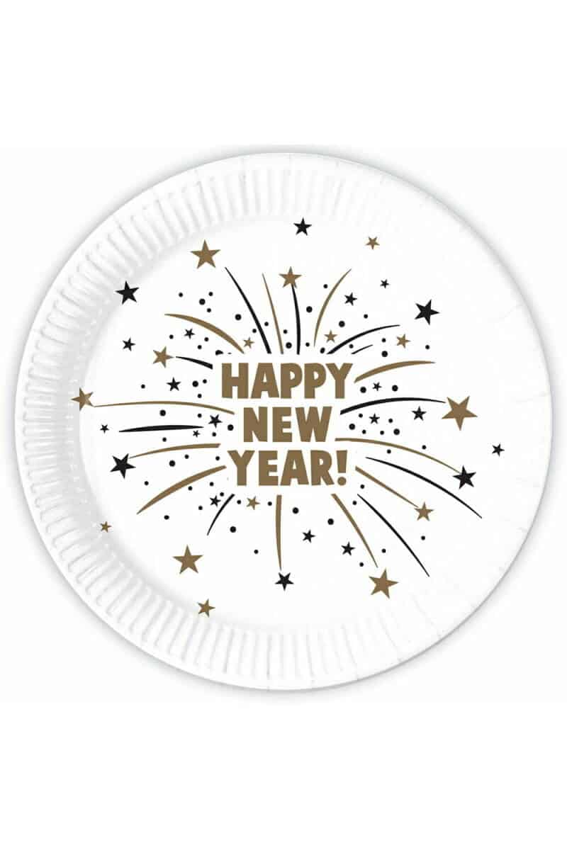 Happy New Year Flares FSC Paper Plates 23cm - 8pk