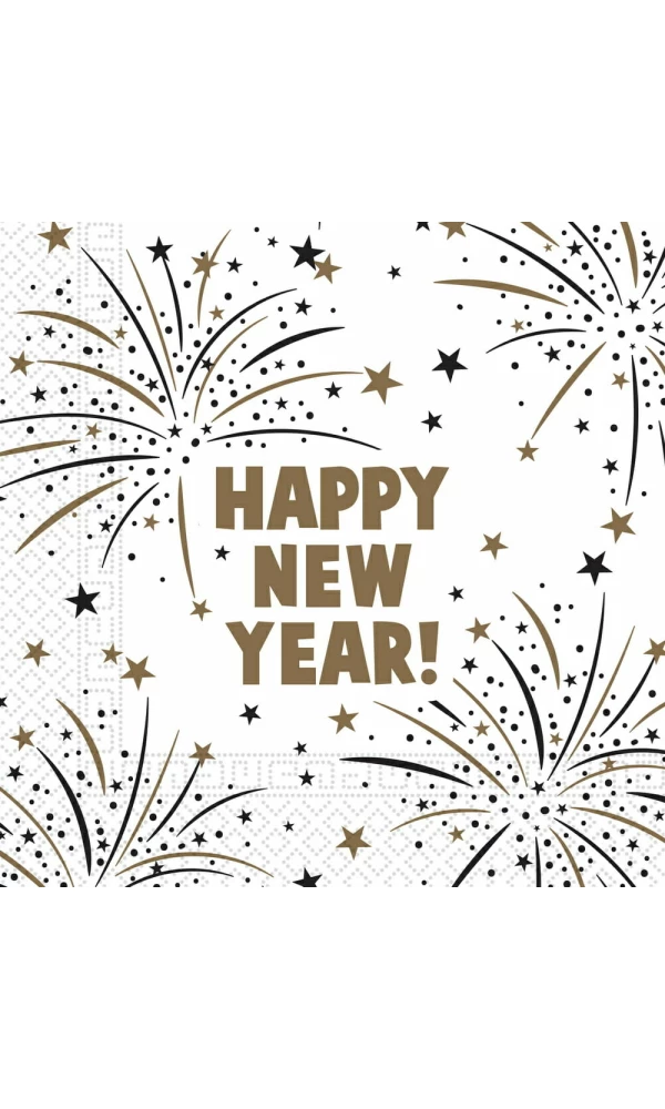 Happy New Year Flares FSC Two-Ply Paper Napkins 33x33cm - 20pk