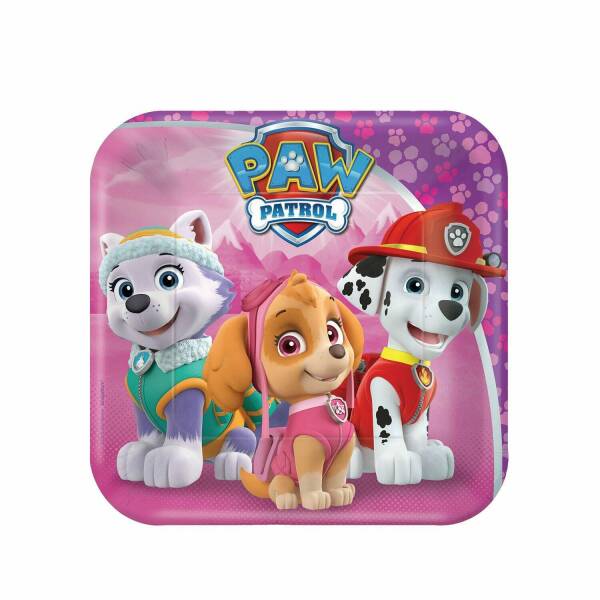 8 Plates Pink Paw Patrol quadratisch Papier 18 x 18 cm