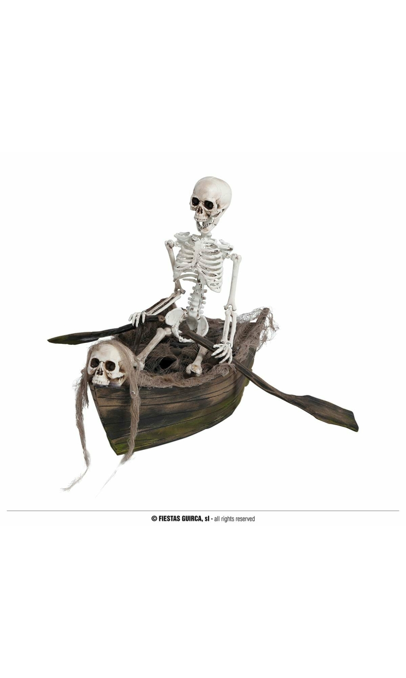 Skeleton In Boat With Movement - 37x17cm