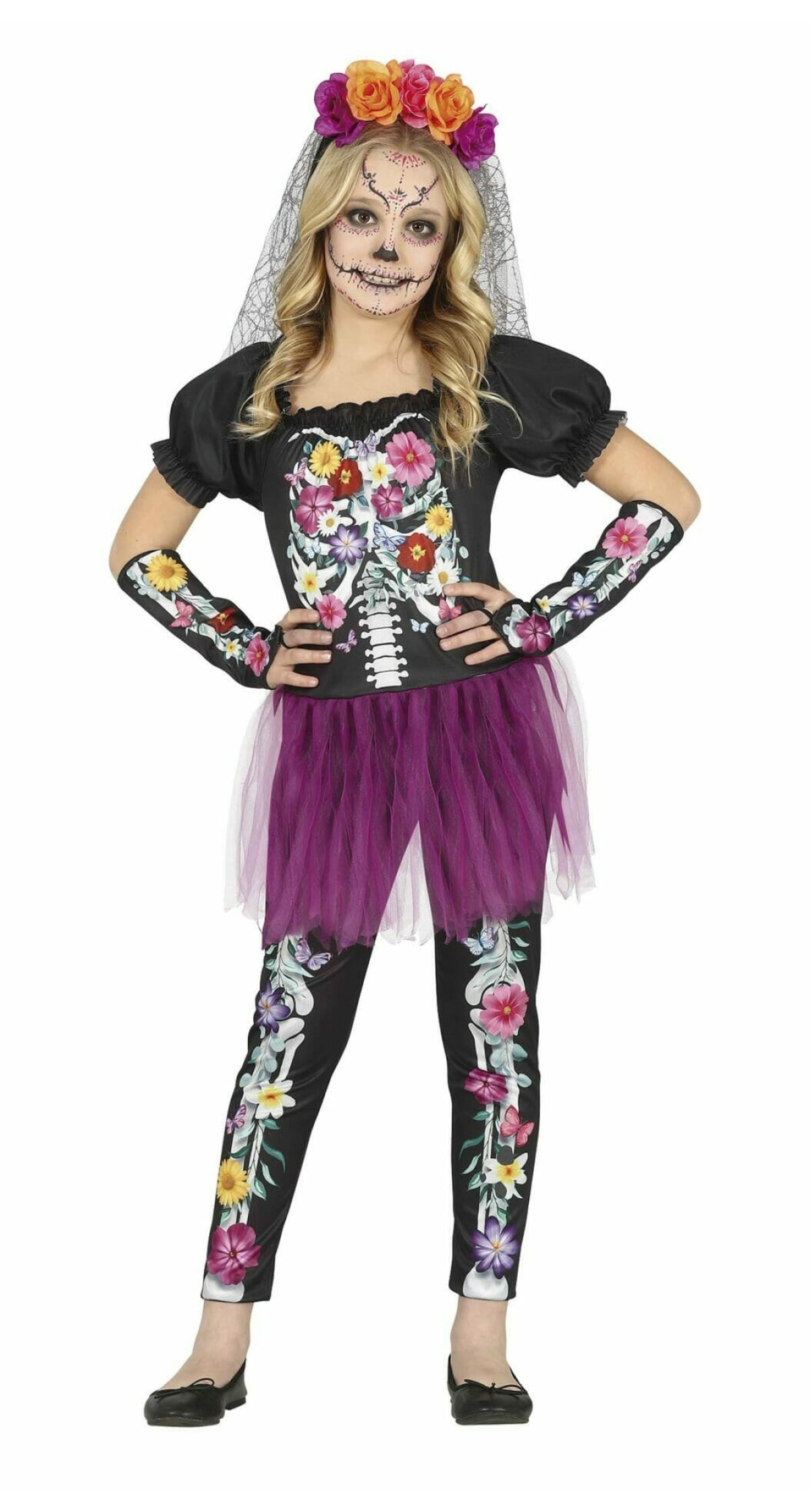 Flower Skeleton Girl with Tutu - Age 5 to 6 Years