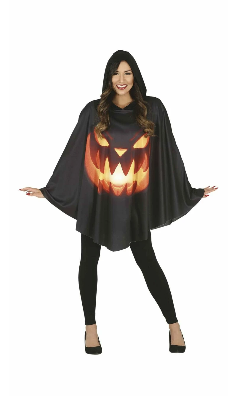 Halloween Poncho with Horror Pumpkin - Adult One Size