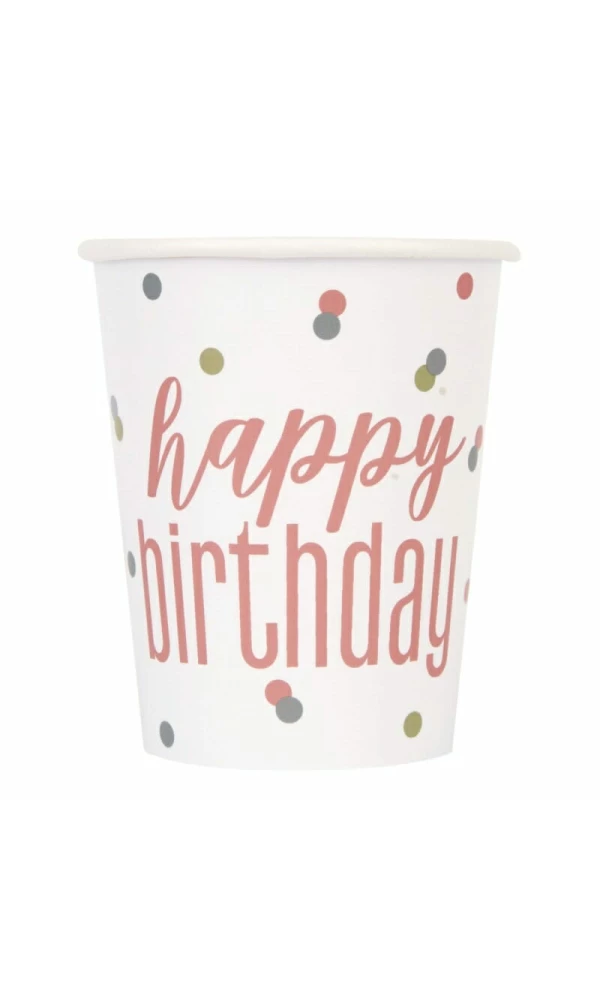 Birthday Glitz Rose Gold 9oz Paper Cups - 8pk