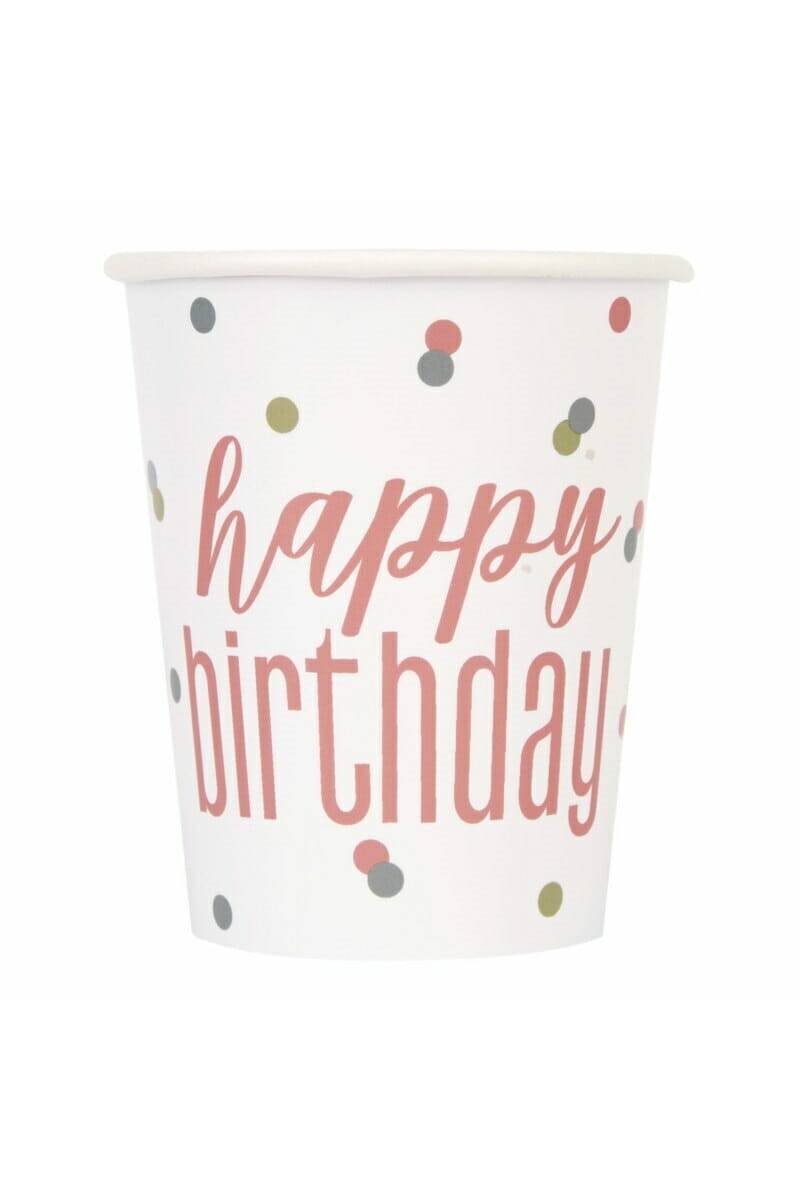 Birthday Glitz Rose Gold 9oz Paper Cups - 8pk