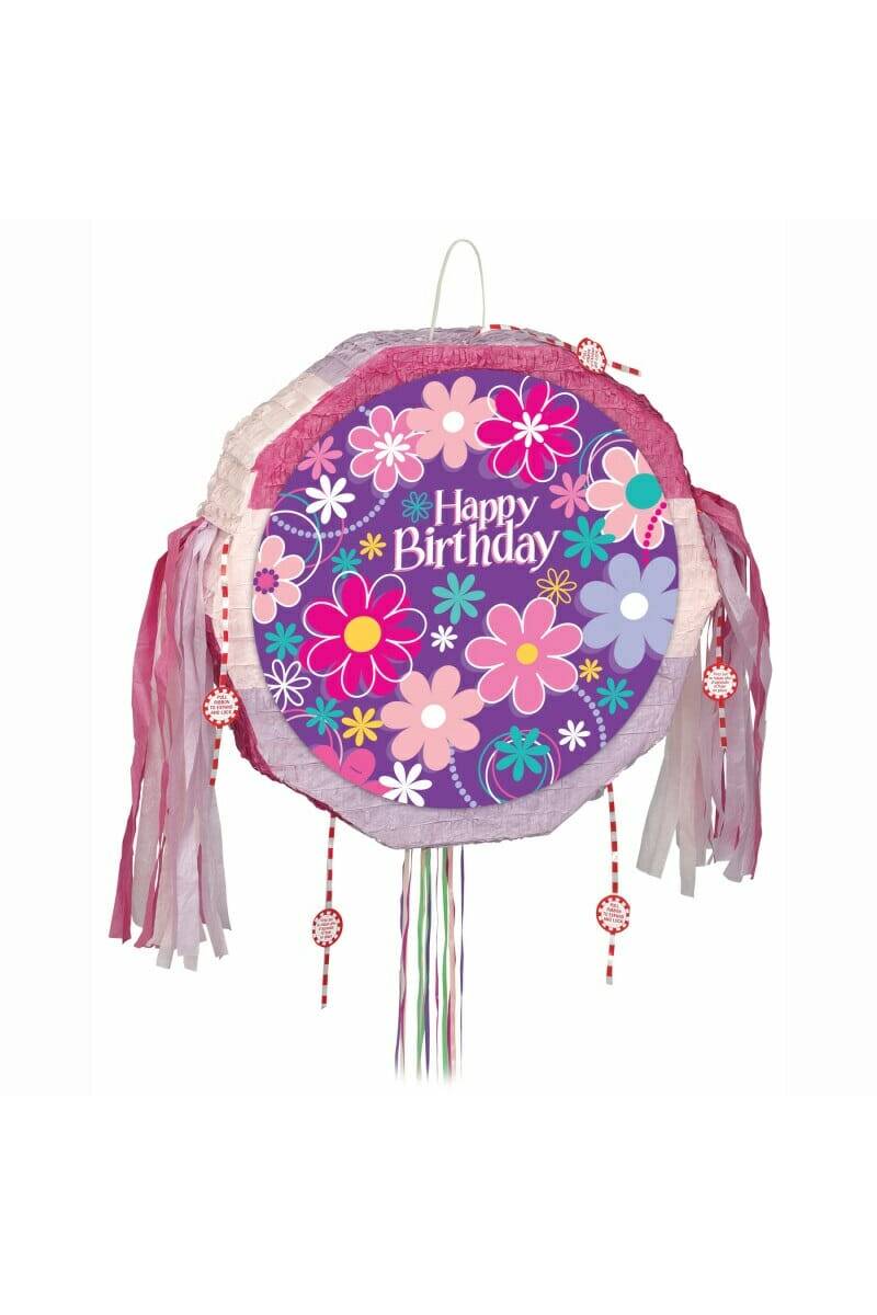Birthday Blossoms Drum Pull Pop Out Pinata - 46.05 x 10.16 x 46.36cm
