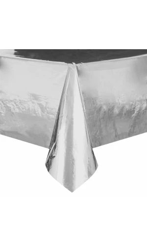 Rectangular Plastic Table Cover (54"x108") - Silver Foil