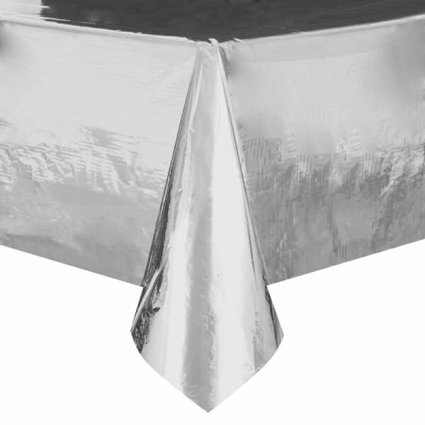 Rectangular Plastic Table Cover (54"x108") - Silver Foil