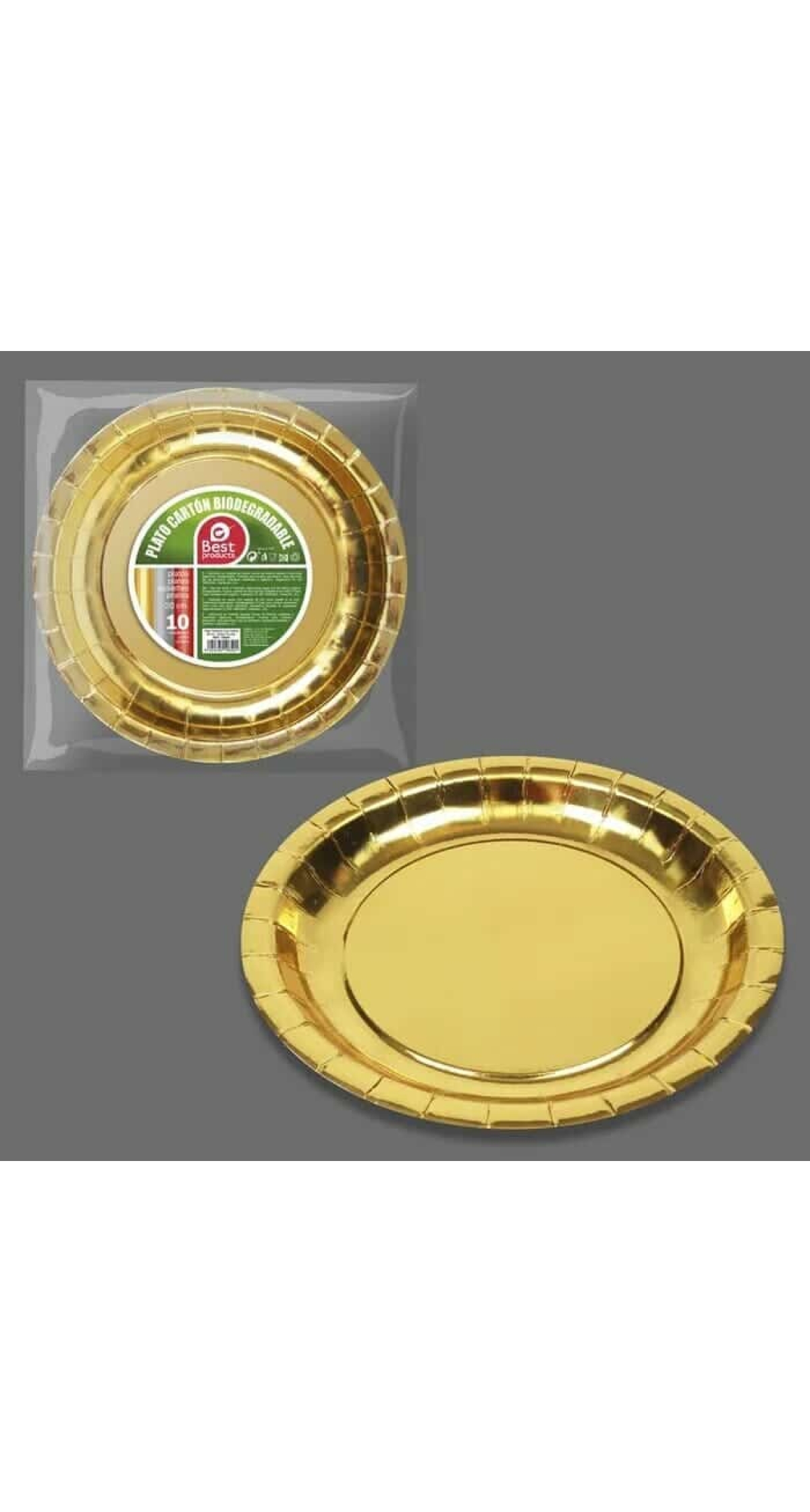 Metallic Gold Round Paper Plates 20cm - 10pk