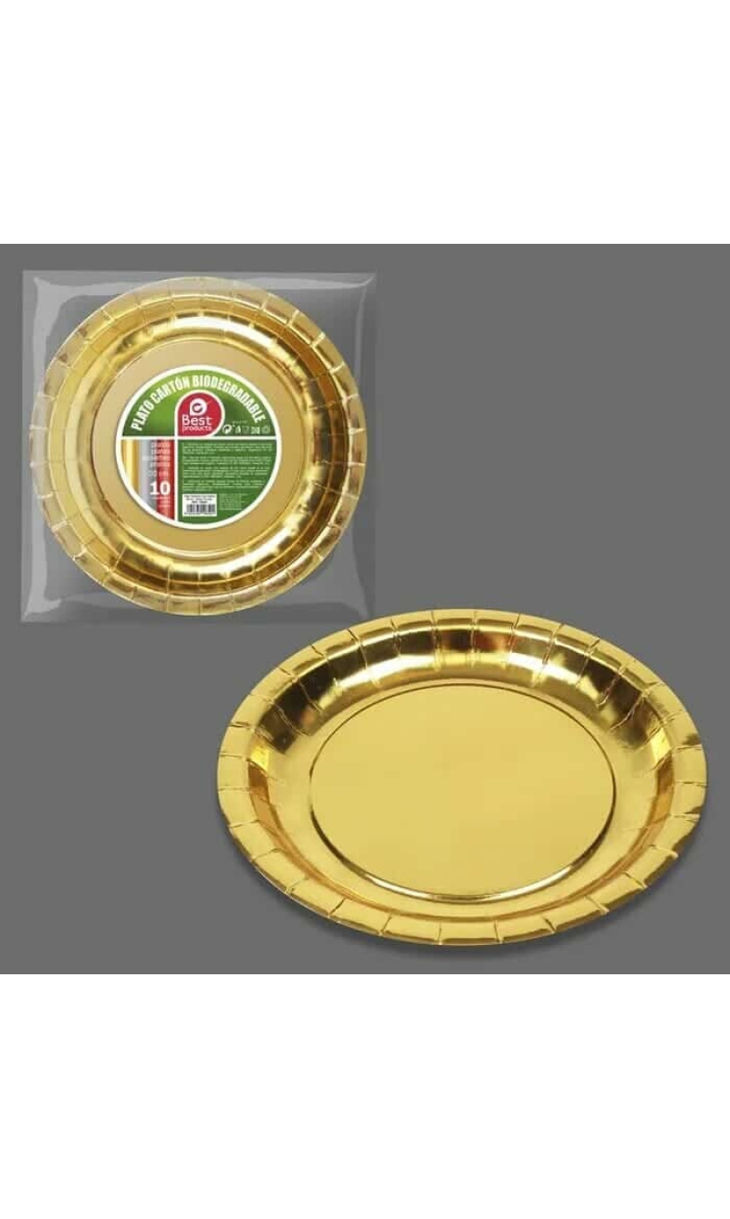 Metallic Gold Round Paper Plates 20cm - 10pk