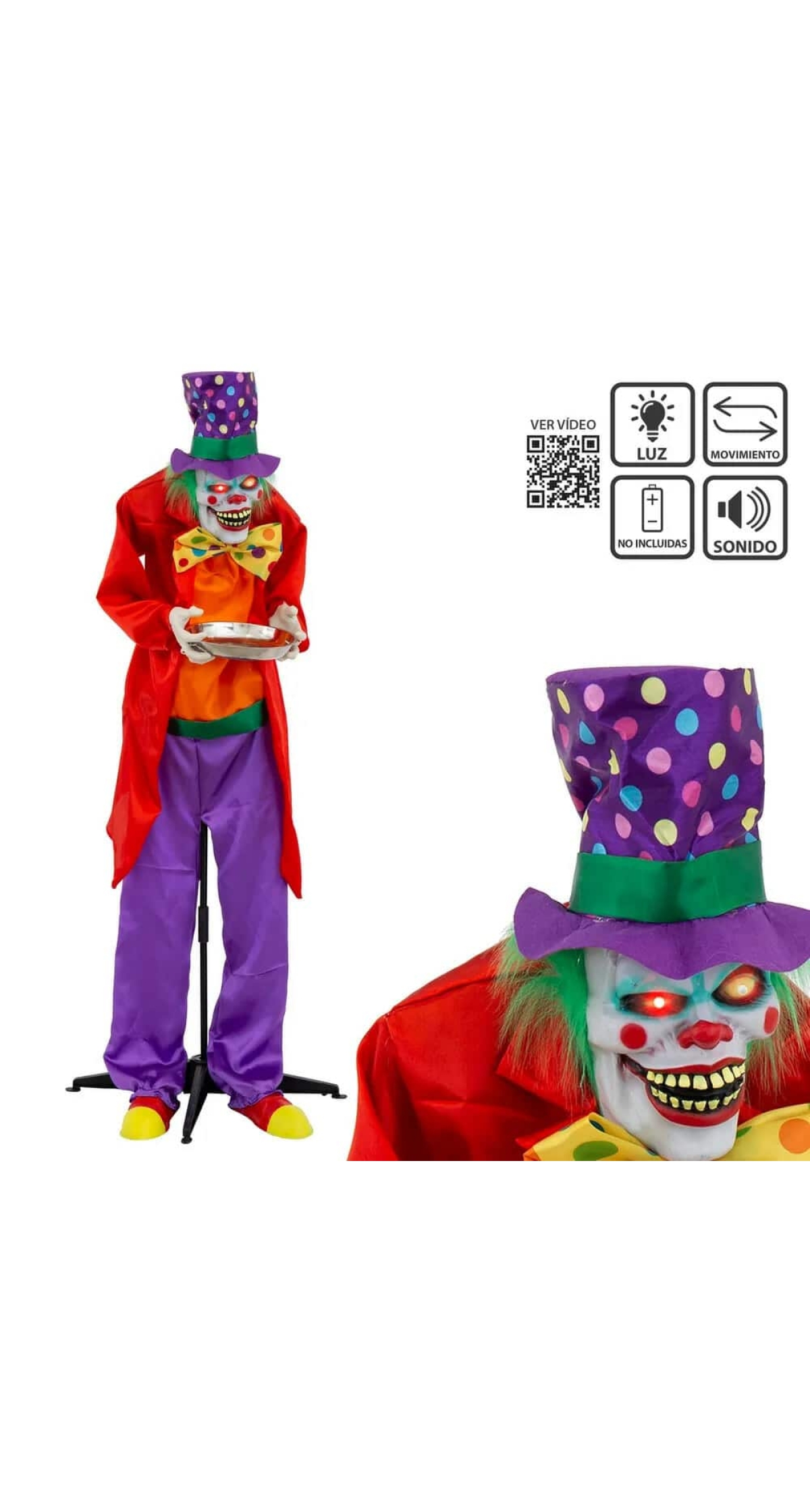 Clown Buttler with Light, Sound & Movement - 48x42x159cm