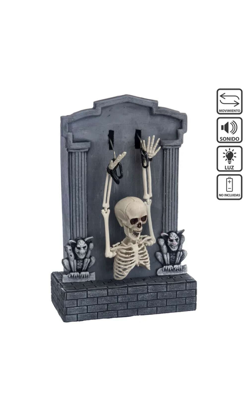 Tombstone Skeleton with Sound Light & Movement - 21x11x35cm