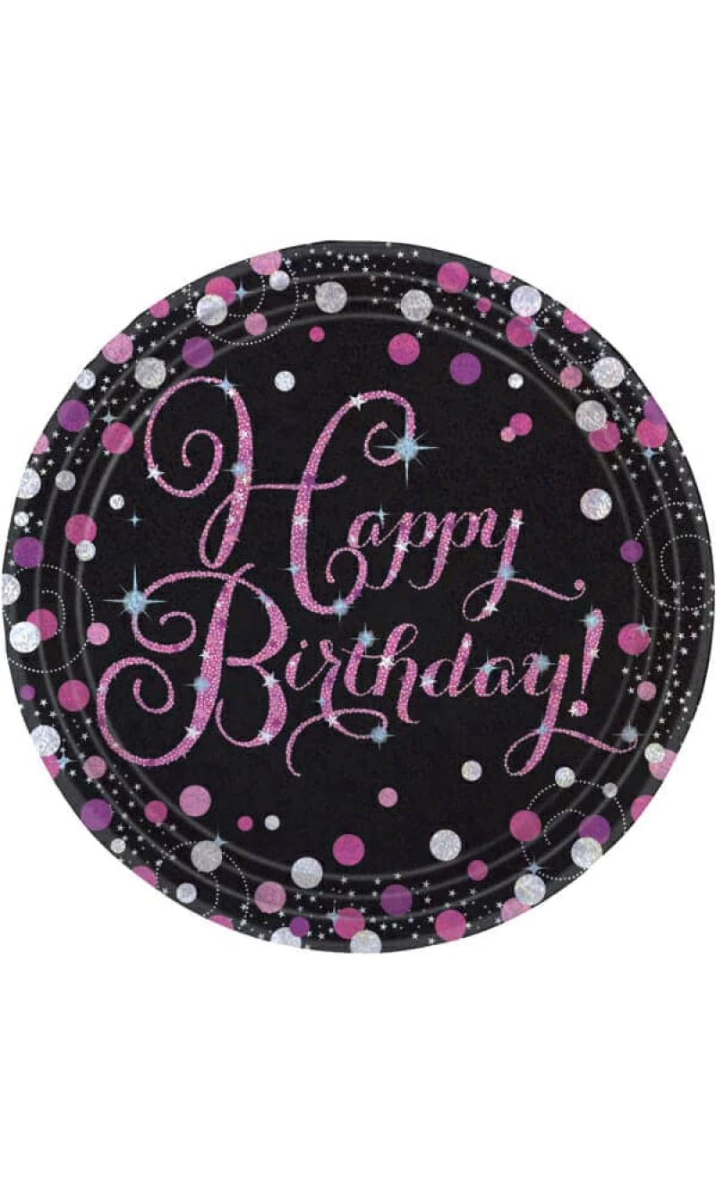 Happy Birthday Pink Celebration Round Paper Plates 22.9cm - 8pk