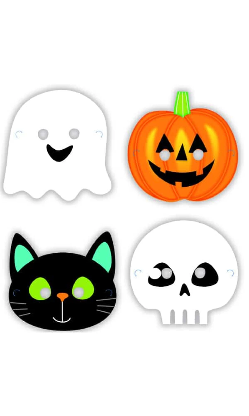 Halloween Friends Paper Masks 16 x 23cm - 8pk