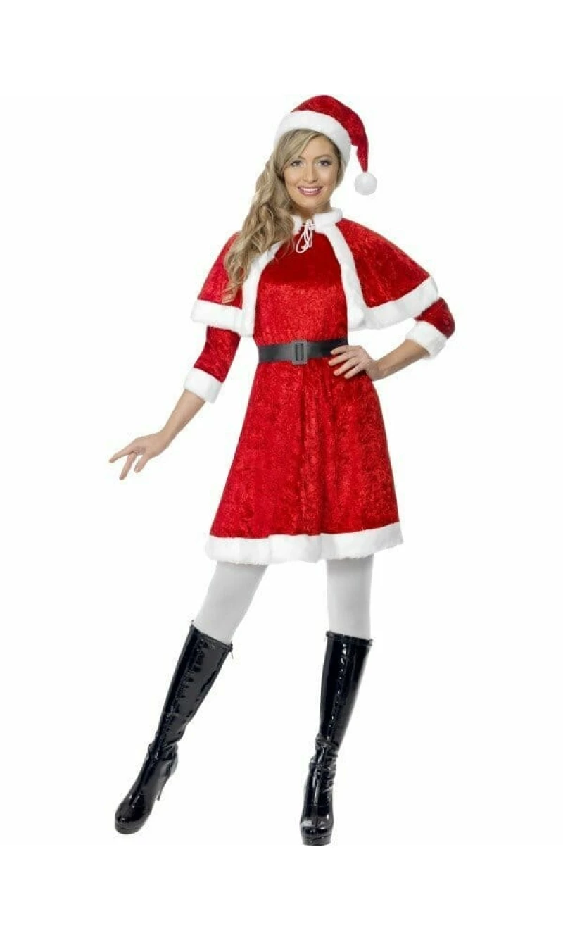 Miss Santa Costume With Cape - Adult Size Medium