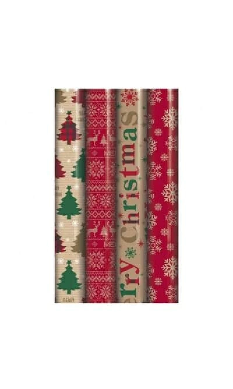 Christmas Gift Wrap Rolls Assorted Designs - 4m (1 piece)