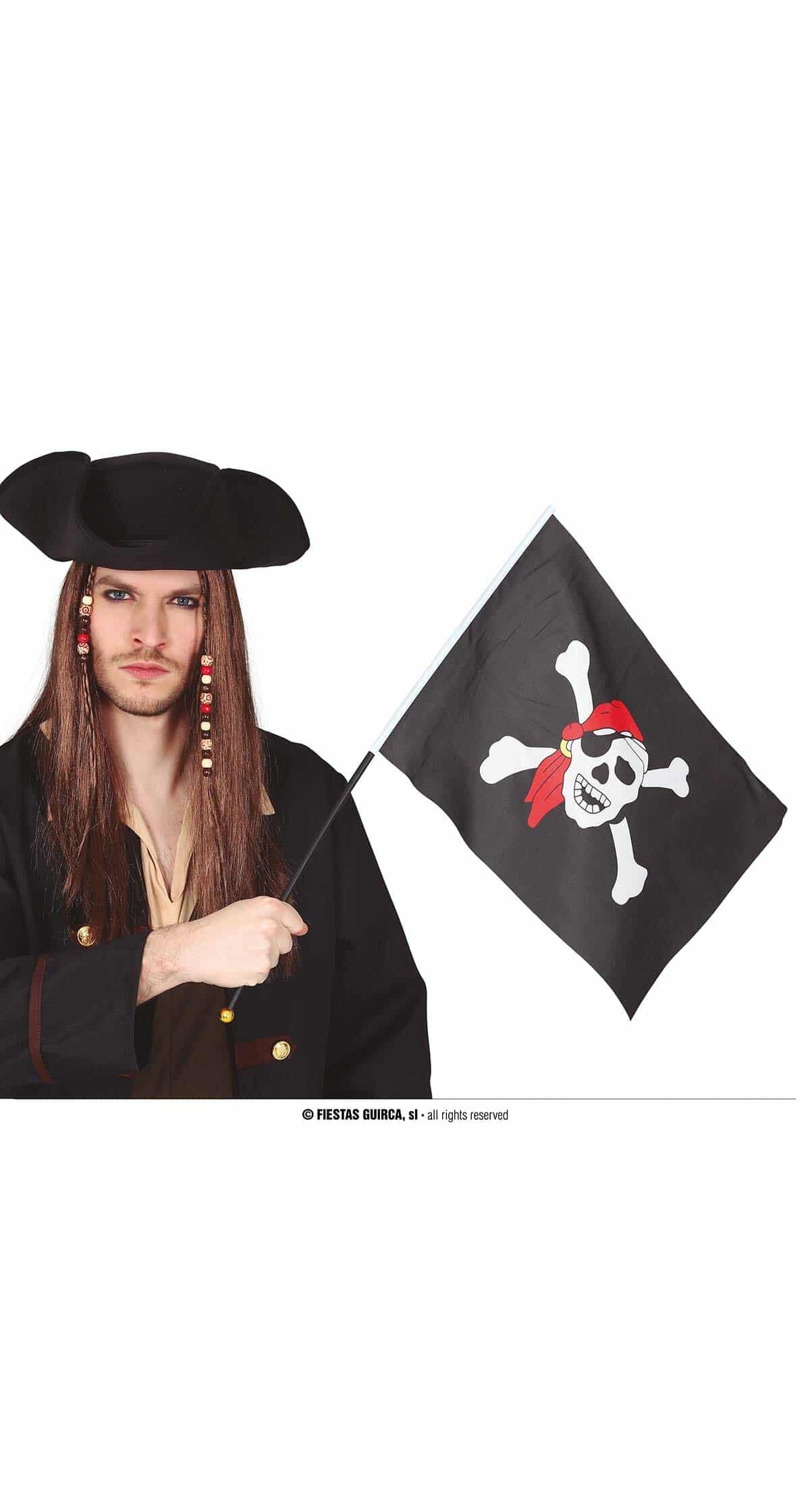 Pirate Flag With Pole 42x30cm
