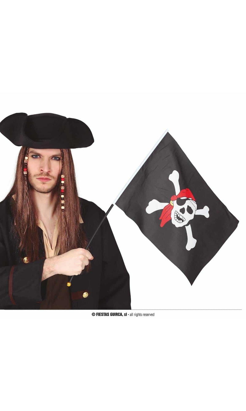 Pirate Flag With Pole 42x30cm