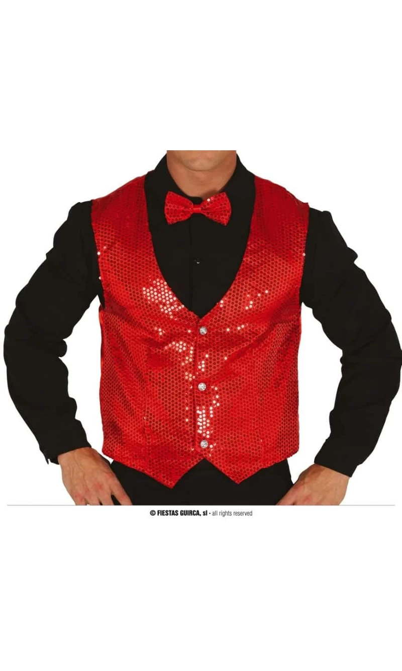 Man Red Sequin Waistcoat - Adult One Size