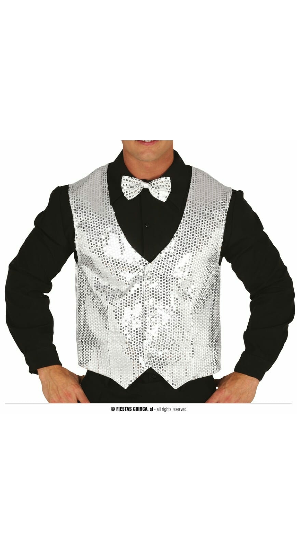 Man Silver Sequin Waistcoat - Adult One Size