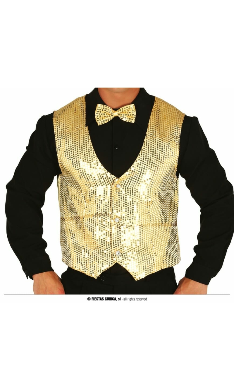 Man Gold Sequin Waistcoat - Adult One Size
