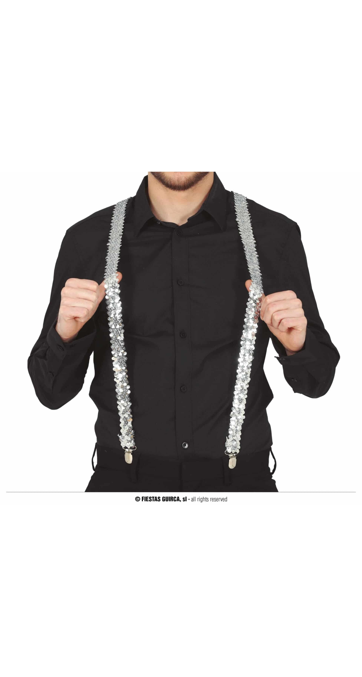 Suspenders Braces Silver Sequins - Adult One Size