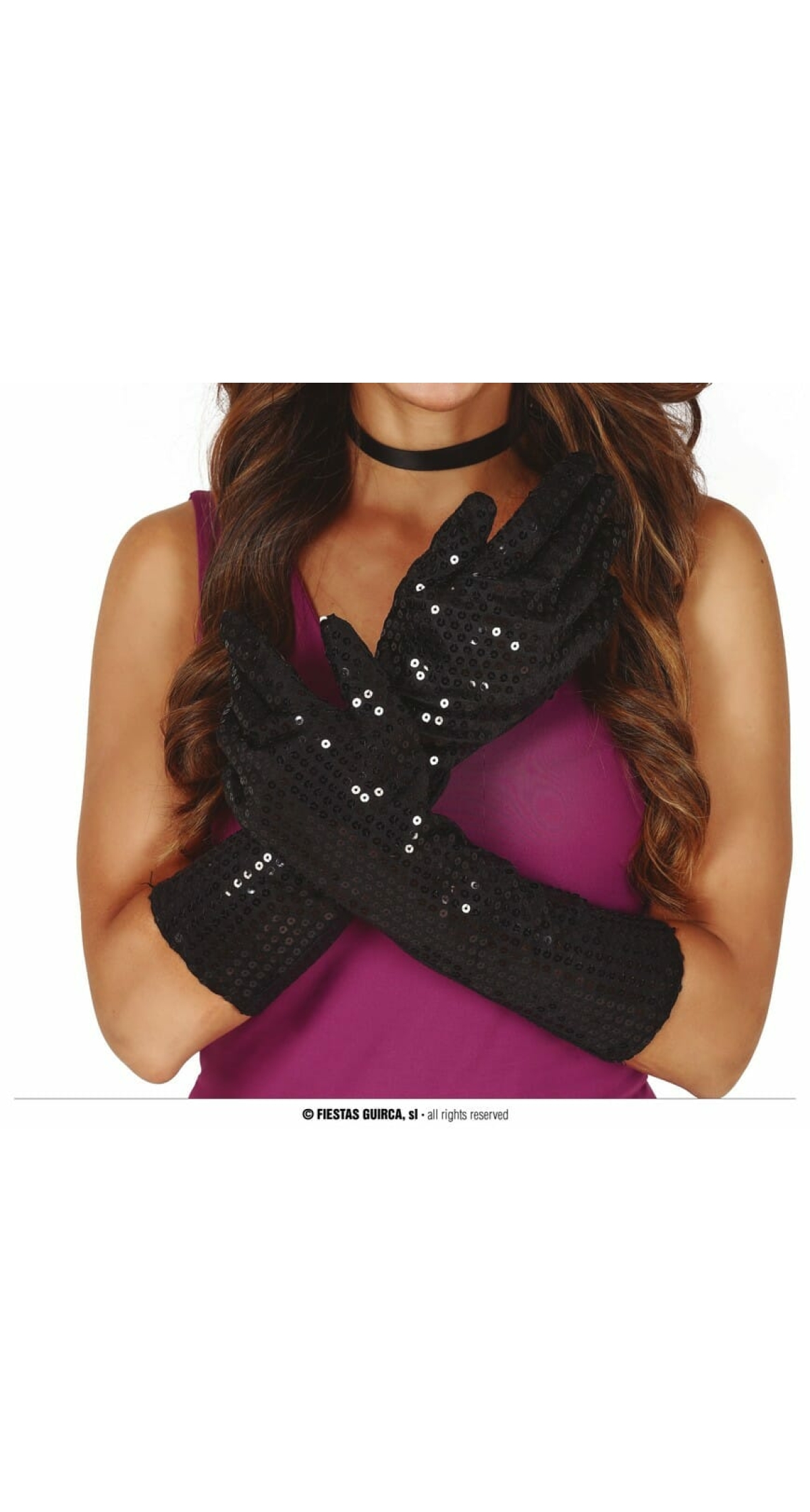 Black Sequin Gloves - 39cm