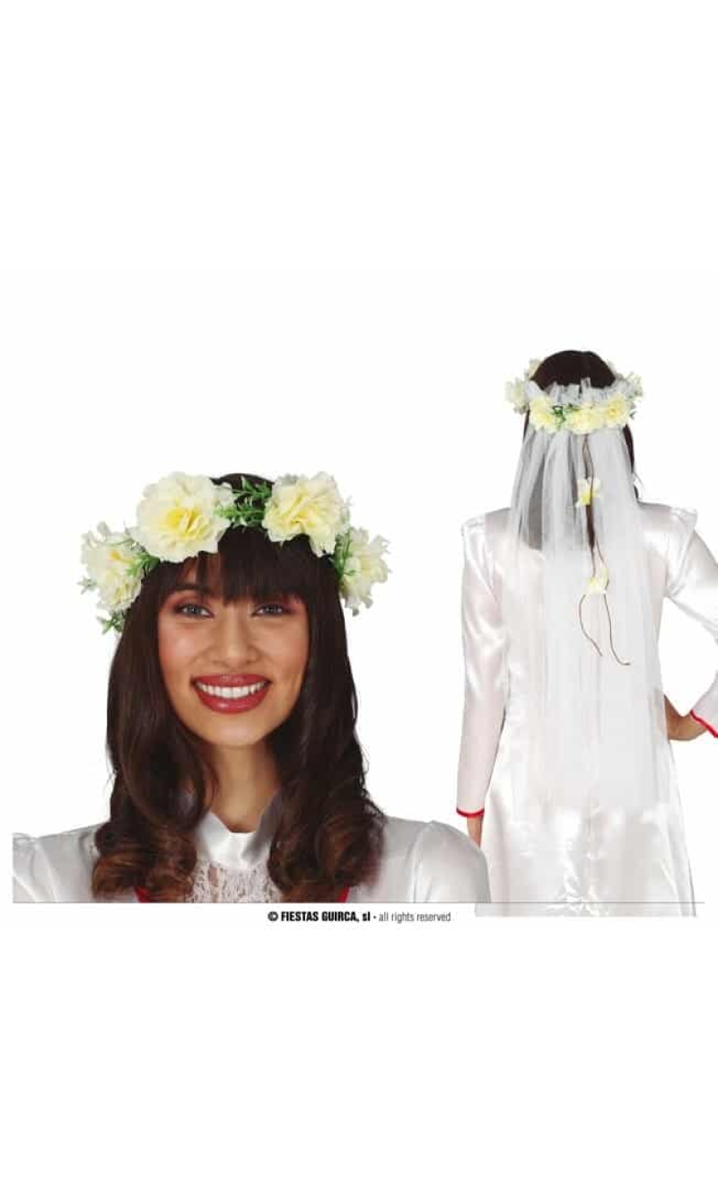 Veil With White Flowers Tiara