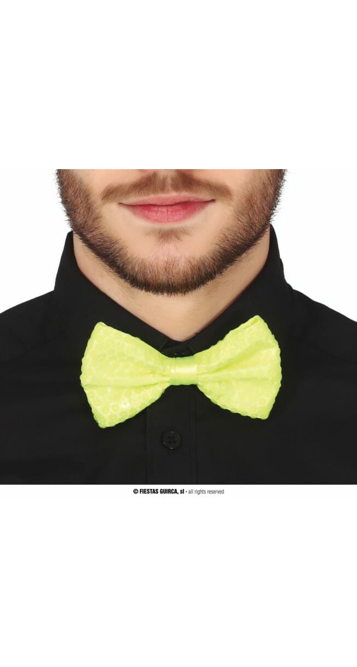 Sequin Bow Tie Neon Yellow - 13cm