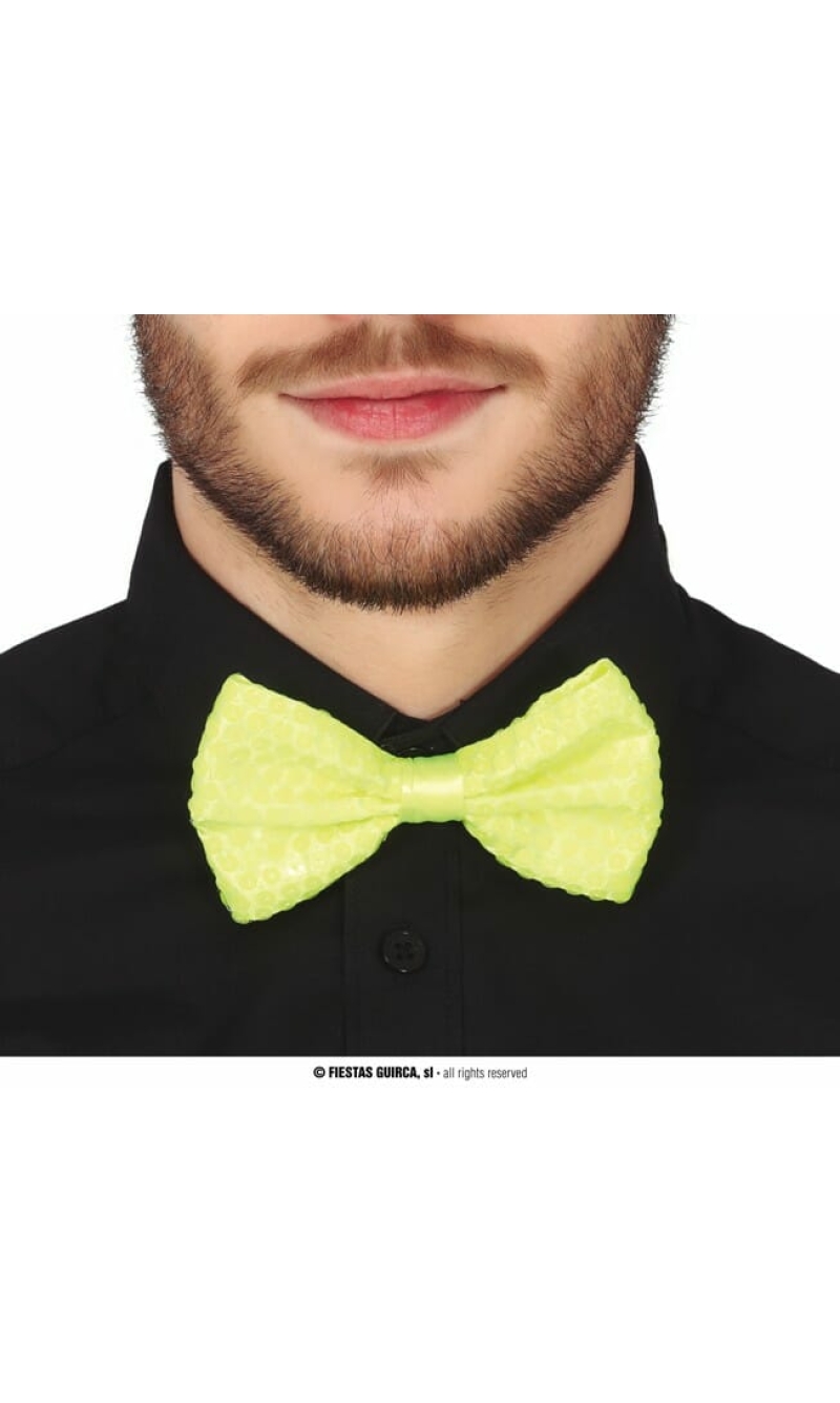 Sequin Bow Tie Neon Yellow - 13cm