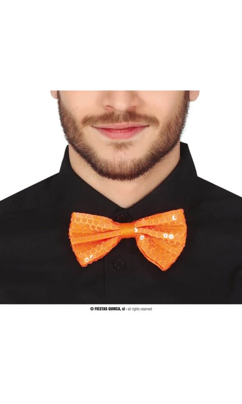 Sequin Bow Tie Neon Orange - 13cm