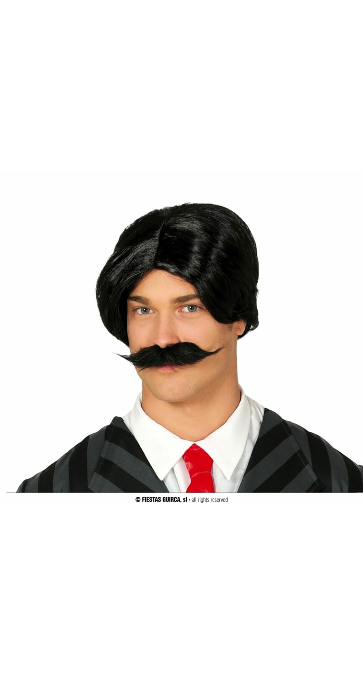 Black Wig With Moustache - Adult One Size