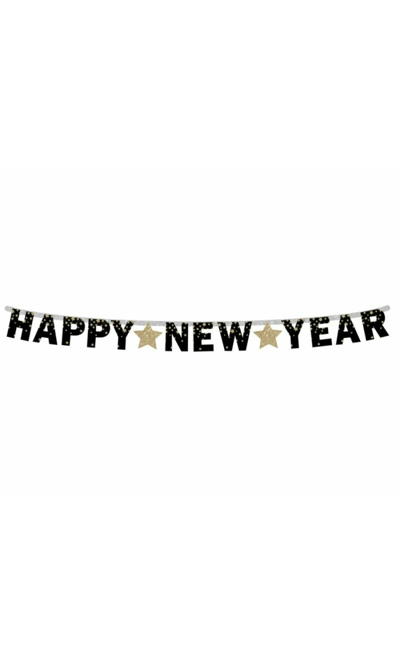 Paper Garland Happy New Year Banner (Gold Stars) -180cm