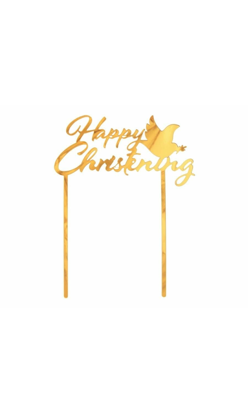 Cake Topper Happy Christening Gold - 12x19cm