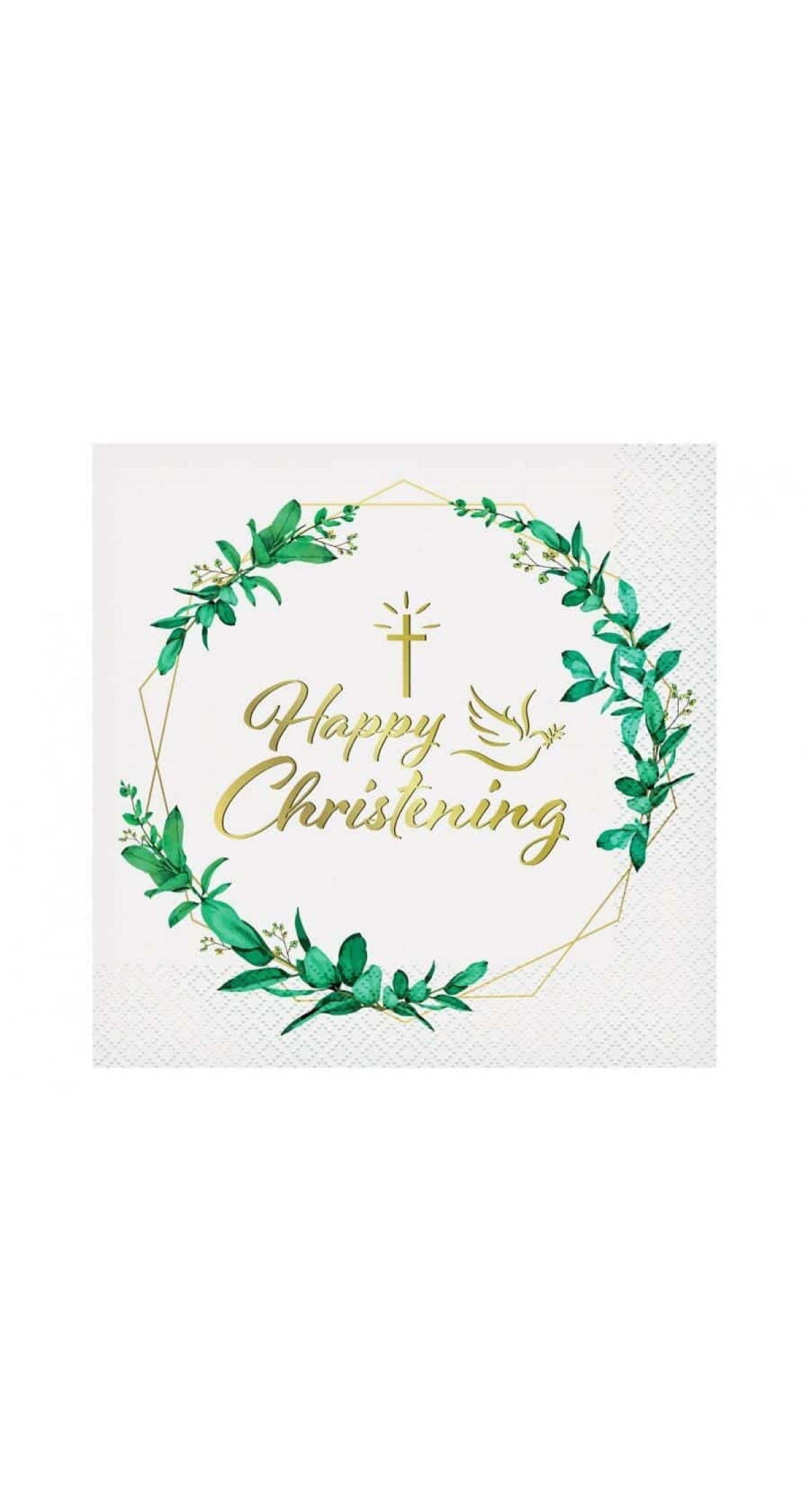 Paper Napkins Happy Christening (Leaves) 33x33cm - 20pk