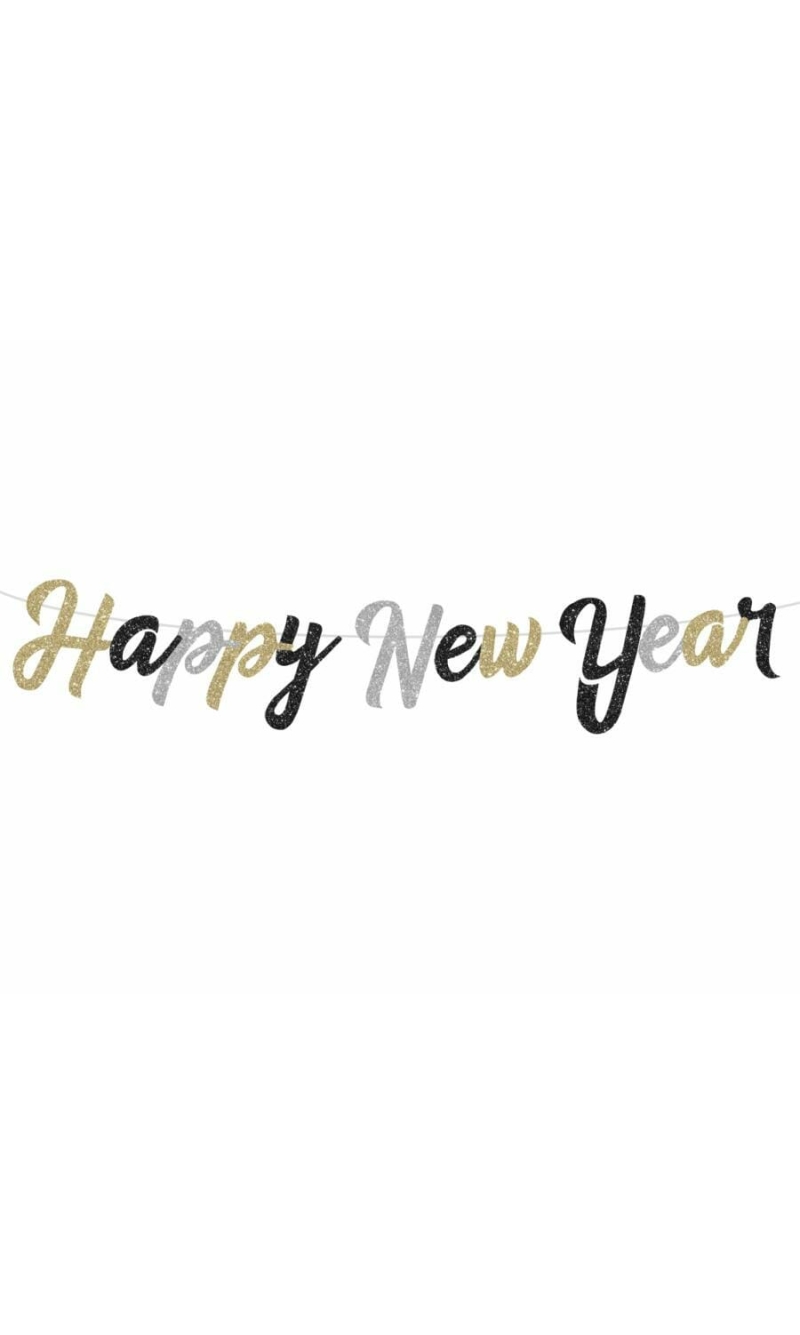 Paper Garland Happy New Year Banner (Glitter) - 250cm