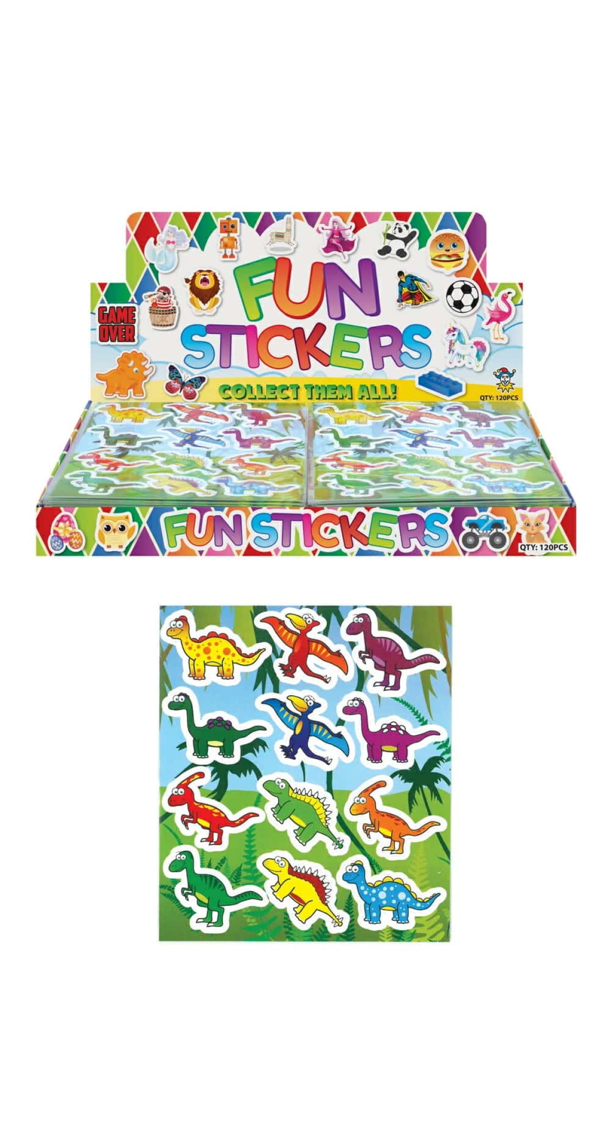 Mini Party Favor Dinosaur Sticker Sheets (10cm x 11.5cm) - 1pk